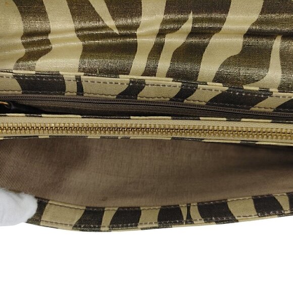 CHARLES DAVID Elena Brown & Gold Zebra Print Coated Canvas Wristlet Clutch - Picture 8 of 10